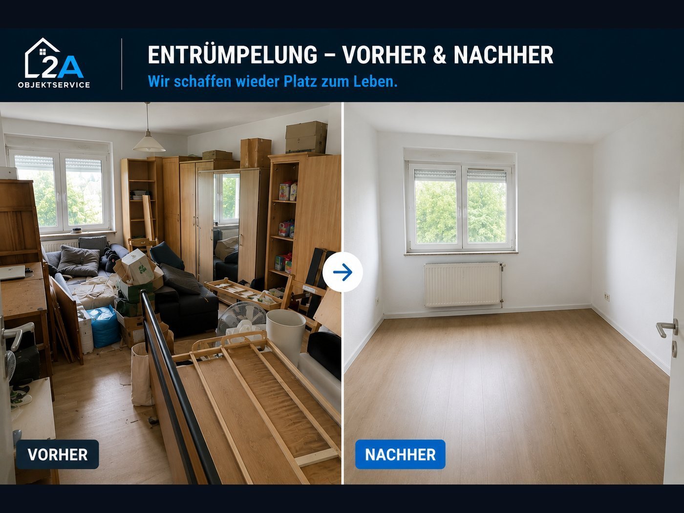 Entrümpelung Essen – echtes Vorher-Nachher-Beispiel von 2A Objektservice