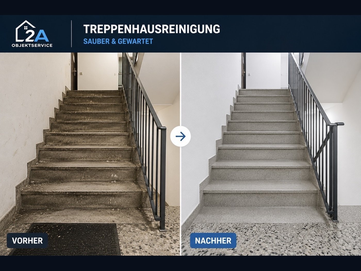 Treppenhausreinigung Essen – echtes Vorher-Nachher-Beispiel von 2A Objektservice